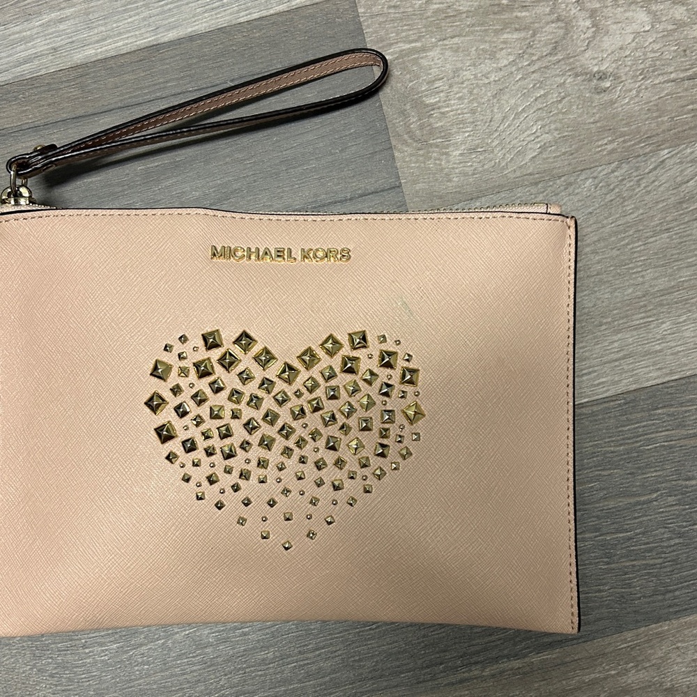 Runway Michael Kors Pink and Gold Clutch with Studded Embellishments